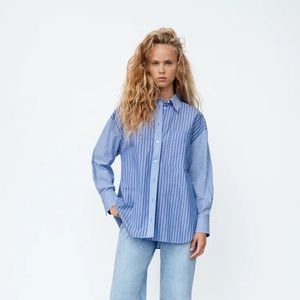 Zara Oversized Blue Striped Button-Up Shirt